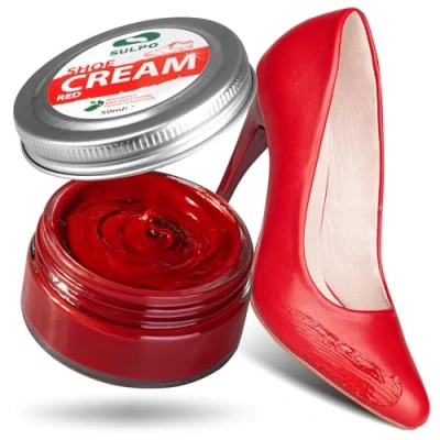 Abbildung von SULPO Schuhcreme Schwarz Shoe Cream Schuhputzcreme Ledercreme Lederbalsam Glattleder Wasserbassiert Farbe auffrischen Lederpflege Echt und Kunstleder 50ml (Rot)