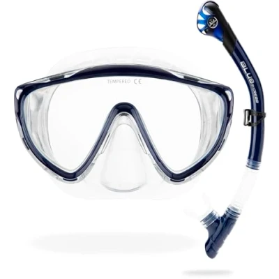 Abbildung von CRESSI Tino + Scilla Combo Clear/Blue Navy Kombiset Unisex Maske und Schnorchel Scilla, Klar/Marineblau, Einheitsgröße