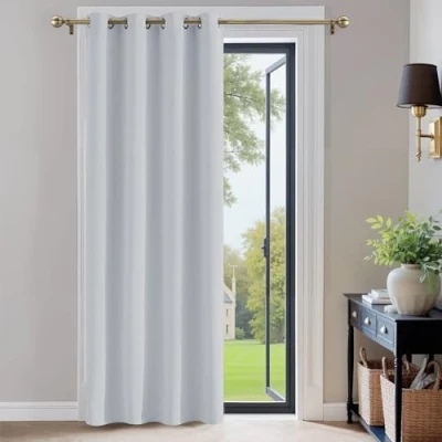 Abbildung von PONY DANCE Thermovorhang Kälteschutz Gardinen Wohnzimmer Modern Verdunkelungsvorhang 1 Stück H 210 x B 132 cm Türvorhang mit Ösen Blickdichte Vorhänge Ösenschal, Grau weiß
