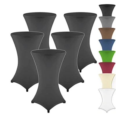 Abbildung von Gräfenstayn 5er Set Stretch Stehtischhusse Diana mit Öko Tex Siegel, Verstärkung im Fußbereich, in vielen Farben und Größen Ø60 65cm / Ø70 75cm Ø80 85cm (Schwarz, 85cm)