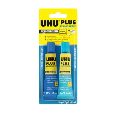 Abbildung von UHU PLUS schnellfest Binder &amp; Härter Tube, Glasklarer, schneller Zweikomponenten Epoxidharzklebstoff 35g 2x15ml