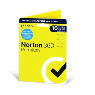 Abbildung von Norton 360 Premium inklusive Utilities Ultimate 2025, 10 Geräte, 1 Jahres Abonnement, PC/Mac/Android/iOS, Aktivierungscode in Originalverpackung