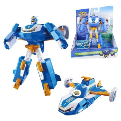 Abbildung von Super Wings 2 in 1 Mini World Aircraft Transforming Robot mit Licht und Soundeffekten, Transformer Spielzeug für Jungen Mädchen ab 3+ Jahren, Blau