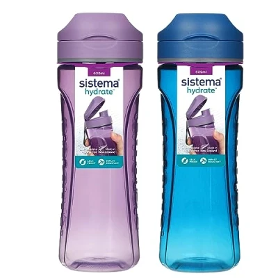 Abbildung von Sistema Swift Sport Wasserflaschen 600 ml auslaufsichere Kinderwasserflaschen schlagfester Tritan Kunststoff BPA frei Ocean Blue &amp; Misty Purple 2 Stück