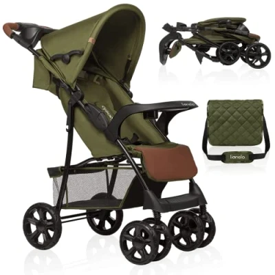 Abbildung von LIONELO Emma Plus Kinderwagen bis zu 15 kg, Kindersportwagen, leicht modern klein Buggy mit Liegeposition, zusammenklappbar, große Räder, großer Korb, Tasche Stone