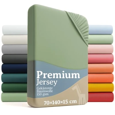 Abbildung von Laleni Premium Spannbettlaken 60/70 x 120/140 cm Babybett 2er Set OEKO TEX zertifiziertes Bettlaken 70x140 Kinderbett Kinderbettwäsche 100% Baumwolle 60x120 Baby in Grün
