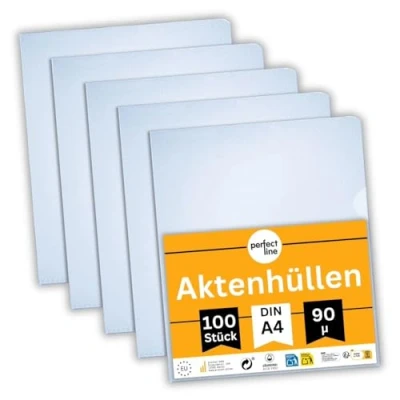 Abbildung von perfect line 100 Aktenhüllen DIN A4 starke 90 my, transparent, genarbt Top Qualität dokumentenecht, säurefrei