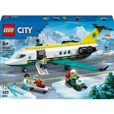 Abbildung von LEGO City Notfallrettungsflugzeug Set mit Flieger, Schneemobil und 4 Mini Figuren: Rettungssanitäter, Pilot, Arzt Skifahrer tolles Geschenk für Kinder ab 6 Jahren 60465