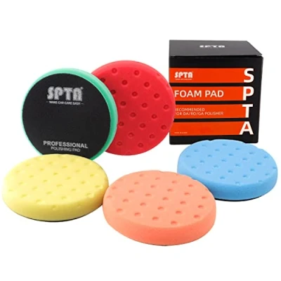 Abbildung von Polierschwamm, SPTA 5tlg 150mm Klett Waffle Polierpad Polierschwämme Polieraufsatz Wachs Schwämme Auto Polieren Pad Schwamm Polierschaum Set für Exzenter Poliermaschine Schleifmaschine