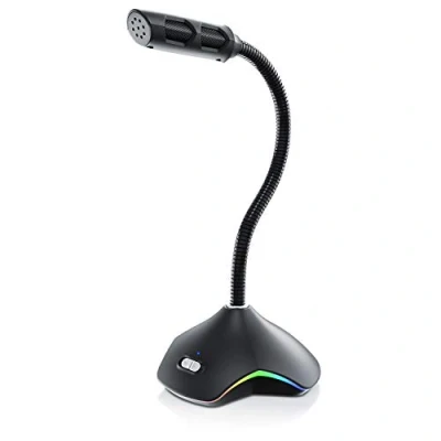 Abbildung von CSL USB PC Mikrofon RGB Tischmikrofon Standmikrofon einstellbare Lautstärke hohe Klangqualität für Gaming Podcast YouTube Plug &amp; Play Stummschaltung LEDs Desktop Microphone