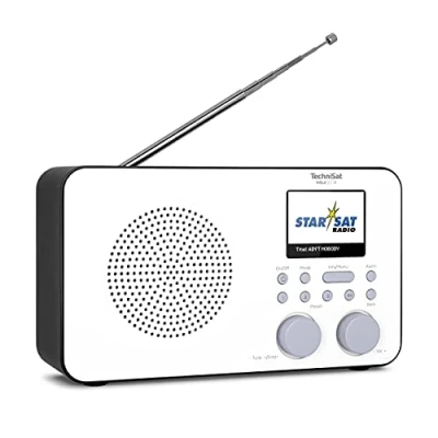 Abbildung von TechniSat VIOLA 2 C IR tragbares Internetradio (DAB+, UKW, WLAN, 2.4 Zoll Farbdisplay, Kopfhöreranschluss, Wecker, Sleeptimer, 3 Watt RMS, Akku, Netzteil) weiß/schwarz