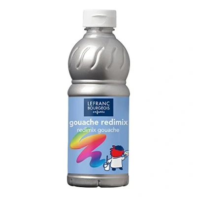 Abbildung von Lefranc Bourgeois 188342 flüssige Tempera Redimix Farbe, leuchtende Gouachefarbe auf Wasserbasis, hohe Deckkraft, hervorragenden Maleigenschaften, gebrauchsfertig, 500ml Flasche Silber