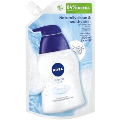 Abbildung von NIVEA Creme Soft Pflegeseife Nachfüllbeutel (500 ml), pflegende Handseife mit Mandel Öl, mild duftende Flüssigseife zur sanften und hygienischen Reinigung