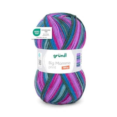 Abbildung von Gründl Wolle Big Mamma Print XXL zum Stricken Großknäuel 400 g / 1040 m Farbverlauf aus 100% Polyacryl magenta azurblau blau grün