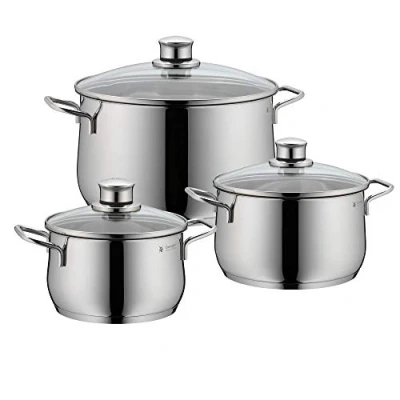 Abbildung von WMF Diadem Plus Topfset Induktion 3 teilig, Kochtopf Set mit Glasdeckel, Cromargan Edelstahl poliert, Induktions Töpfe unbeschichtet
