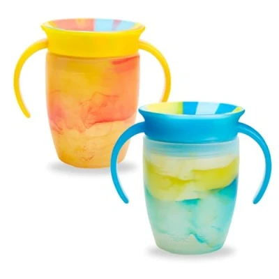 Abbildung von Munchkin Miracle 360 6+ Monate 7oz Baby Trinklernbecher (2er Pack). Freifluss Becher für Kleinkinder. Trainingsbecher, BPA frei, auslaufsicher, spülmaschinenfestes Babytrinkflasche Blau/Gelb)