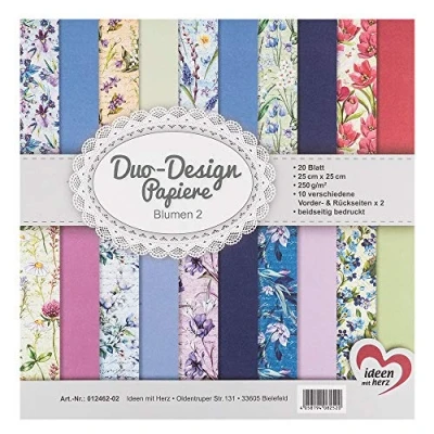 Abbildung von Ideen mit Herz Duo Design Papiere Block 20 Blatt Bastelpapier 25 x cm 250g/m² beidseitig bedruckt Designpapier, Motivpapier ideal für Scrapbooking, Basteln (Blumen 02)