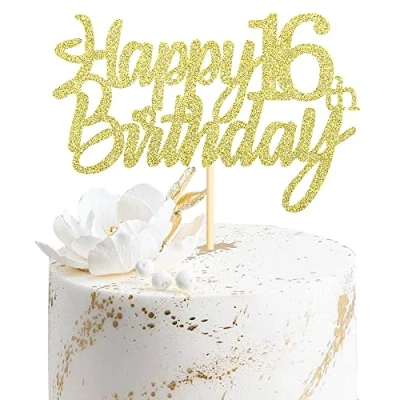 Abbildung von Sumerk 1 Stück Happy 16th Birthday Cake Topper Glitter 16.Geburtstag Tortendeko 16 Geburtstag Geburtstagskerzen für mann frauen