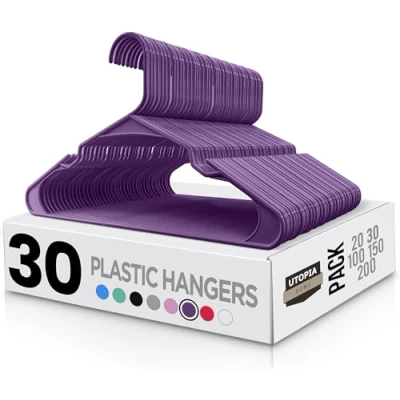 Abbildung von Utopia Home 30er Pack Kunststoffbügel Platzsparend, langlebige Bügel mit Schulterrillen, violett