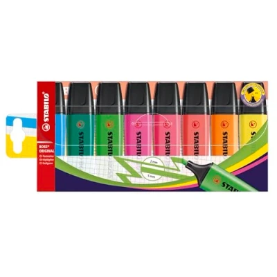 Abbildung von Textmarker STABILO BOSS ORIGINAL 8er Pack mit 8 verschiedenen Farben