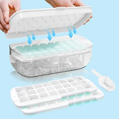 Abbildung von Eiswürfelform mit Deckel, Lebensmittelechte Eiswürfelbehälter Silikon, Alle Eiswürfel in Einer Sekunde Freigeben, BPA Frei, 48 (Weiß Ice Cube Tray)