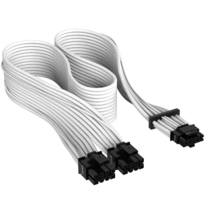 Abbildung von Corsair Premium 600W PCIe 5.0 / Gen 5 12VHPWR Netzteilkabel Passend für Typ 4 Netzteile über Zwei 8 Pin Anschlüsse 12+4 Stecker Mesh Paracord Ummantelung Weiß