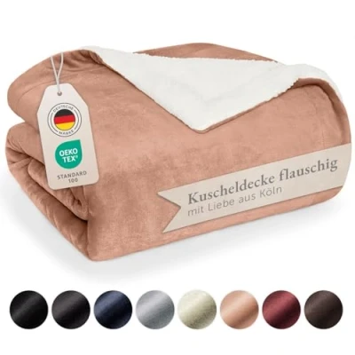 Abbildung von Blumtal Premium Sherpa Kuscheldecke flauschig Wohndecke 230x270 cm Oeko TEX zertifizierte Fleecedecke Wohn &amp; XXL Dicke Decke Winter in Dusty Pink Rosa