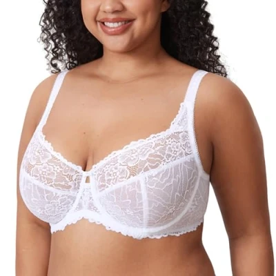 Abbildung von DELIMIRA Damen Minimizer BH Große Größen ohne Polster Vollschalen mit Spitze Weiss 110D