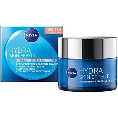 Abbildung von NIVEA Hydra Skin Effect Regenerierende Gel Creme (50 ml), Nachtpflege für geschmeidige Haut über Nacht, leichte Nachtcreme mit purem Hyaluron [HA] 72h Feuchtigkeit