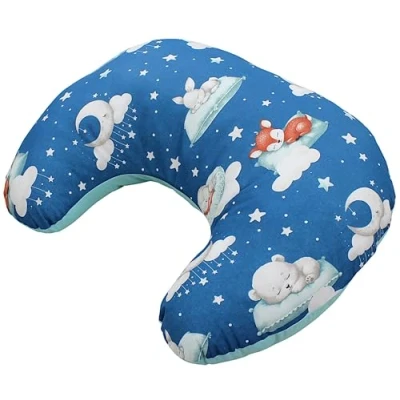 Abbildung von TupTam Baby Stillkissen Klein mit Baumwoll Bezug, Farbe: Schlafende Tiere/Dunkelblau/Mint