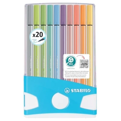 Abbildung von Premium Filzstift STABILO Pen 68 ColorParade in blau/gelb mit Hängelasche 20er Pack 20 verschiedenen Farben