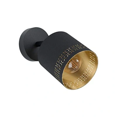 Abbildung von EGLO Wandlampe Esteperra, 1 flammige Deckenlampe Vintage, Retro, Wandleuchte innen aus Stahl und Textil, Wohnzimmerlampe, Flurlampe in Schwarz, Gold, Spot mit E27 Fassung