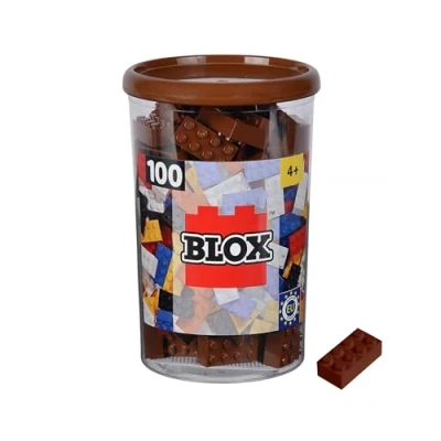 Abbildung von Simba 104114543 Blox, 100 braune Bausteine für Kinder ab 3 Jahren, 8er Steine, in Dose, hohe Qualität, vollkompatibel mit vielen anderen Herstellern, Braun