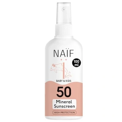 Abbildung von Naïf Sonnenschutzspray auf mineralischer Basis für Baby &amp; Kind LSF 50 Spray Ohne Octocrylene UVA und UVB Schutz Wasserresistent Dermatologisch Getestet Mikroplastik 100ML