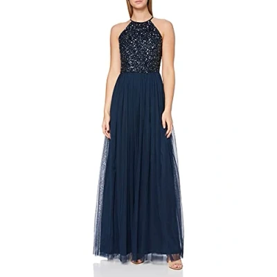 Abbildung von Maya Deluxe Damen Women&#039;s Bridesmaid Maxi Dress Halter Neck Sequin Embellished Prom Graduation Wedding Brautjungfernkleid, Navy, 54 Große Größen EU