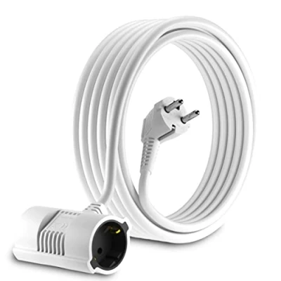 Abbildung von MutecPower 7.5 Meter Verlängerungskabel Mit 2 Fach Schuko Doppel Steckdosen abgewinkelt EU Verlängerung IP20 Schutzkontakt stecker und kupplungen bis 250V 50Hz 16A 7.5m weiß