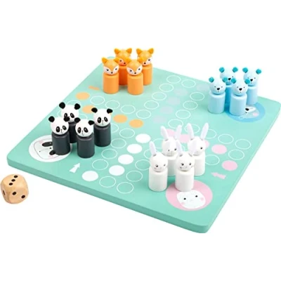 Abbildung von Small Foot Ludo Pastell aus Holz, Gesellschaftsspiel mit bunten Tierfiguren in Hellen Farbtönen, ab 3 Jahren, 11462 Spielzeug, Mehrfarbig