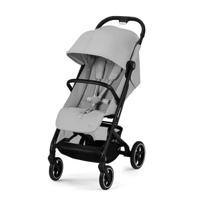 Abbildung von Cybex Gold Kinderwagen Beezy mit One Pull Harness, Ab Geburt bis ca. 4 Jahre (max. 22 kg), Kompakt und ergonomisch, Fog Grey (Hellgrau schwarzem Rahmen)