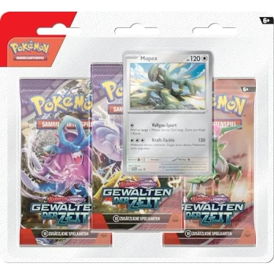 Abbildung von Pokémon Sammelkartenspiel: 3er Pack Karmesin &amp; Purpur Gewalten der Zeit: Mopex (3 Boosterpacks 1 holografische Promokarte)