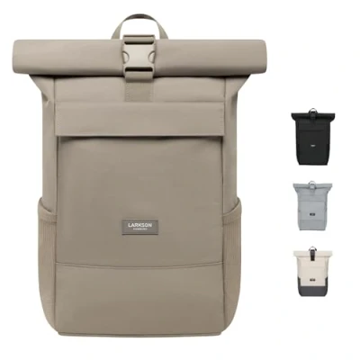 Abbildung von LARKSON Rucksack Damen Herren Grey No 4 Rolltop Backpack mit Laptopfach Uni, Arbeit &amp; Fahrrad Großer Reiserucksack Wasserabweisend
