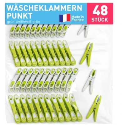 Abbildung von culiclean Wäscheklammern stabil ohne Abdruck Punkt Ecoline 48 Stück grün weiß/weiß robuste Kunststoff Kluppen Soft Grip Clothes Pegs ideal Aufhängen von Wäsche Hosen T Shirts Unterwäsche Socken