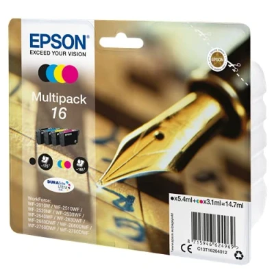 Abbildung von Epson 16 Multipack 4er Pack Schwarz, Gelb, Cyan, Magenta original Tintenpatrone für WorkForce WF 2010, 2510, 2520, 2530, 2540, 2630, 2650, 2660, 2750, 2760