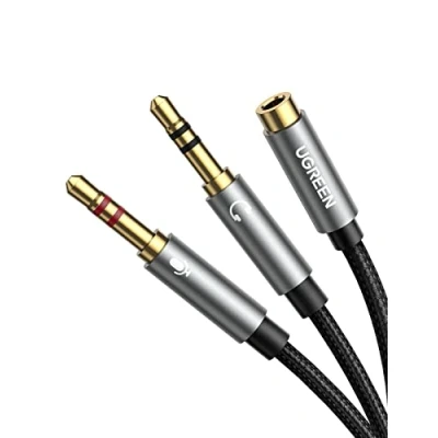 Abbildung von UGREEN Y Splitter Kabel Grau Audio Adapter Klinke 3,5mm Buchse auf Klinkenstecker (Headset &amp; Mikrofon) CTIA Standard für Kopfhörer, Computer usw. Nylon Ummantelung, 20cm