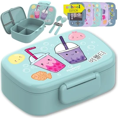 Abbildung von BEARFOOT Brotdose Kinder mit Fächern, BPA frei, Lunchbox, Bento box, Brotbox, Mädchen &amp; Jungen, Snackbox, 100% auslaufsicher, Vesperbox für Kindergarten, Schule (BubbleTea mint)
