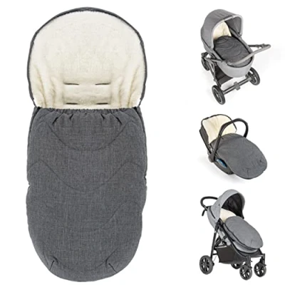 Abbildung von Zamboo 2in1 Universal Fleece Fußsack Sitzauflage und mit Kapuze für Babyschale, Babywanne Buggy, inkl. Tasche Grau