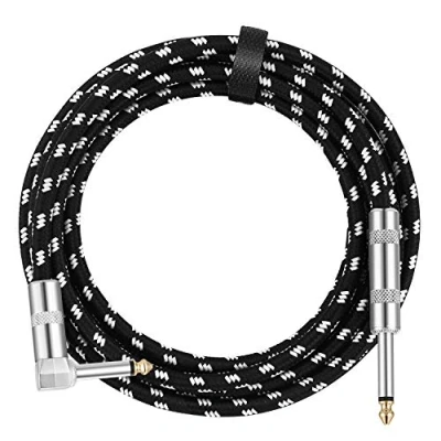 Abbildung von Donner Instrumentenkabel profesionell Lärmschutz Gitarrenkabel 3m mit einseitiger gewinkelter Klinke und 1 Standard für Gitarre, Bass (Schwarz Weiß)