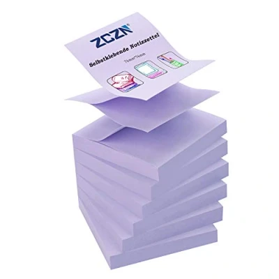 Abbildung von ZCZN Z Notes, 6 Blöcke Selbstklebende Notizen, Klebezettel Von 76 x mm, 80 Blatt pro Block Notizen 480 Hellviolett