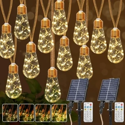 Abbildung von Coomoors 2 Stück Solar Lichterkette Aussen, Insgesamt 16M 32 Glühbirnen 8 Modi Solarlichterkette Outdoor Wasserdicht IP65 Außen für Garten, Terrasse, Balkon, Hochzeit, Warmweiß