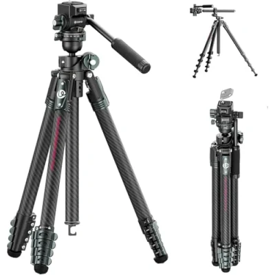 Abbildung von ULANZI JJ06 GlideGo Videostativ Carbonfaser, Video Tripod Reisestativ mit Fluidkopf Doppel 360 Pano Pan&amp; 50/+60 Tilt Pan,Kamerastativ Uka Schnellwechselplatte und Schraubendrehergriff, 18kg Max