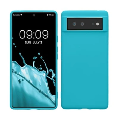 Abbildung von kwmobile Hülle kompatibel mit Google Pixel 6 weiches TPU Silikon Case Cover geeignet für kabelloses Laden Cool Glacier